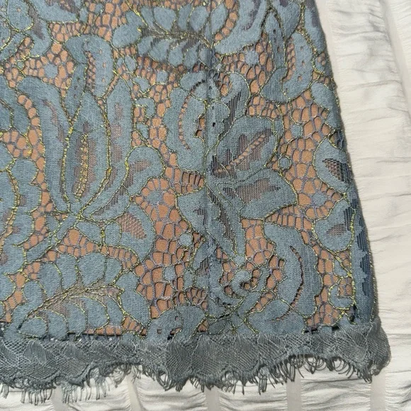 Dress the Population women’s small blue over nude halter high neck dress - Picture 8 of 12